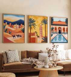 Set Of 3 Marrakech Posters, Morocco Travel Prints, Moroccan City Wall Art Set, North Africa Decor, Souk Gift, Desert Prints