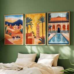 Set Of 3 Marrakech Posters, Morocco Travel Prints, Moroccan City Wall Art Set, North Africa Decor, Souk Gift, Desert Prints - thumbnail 2