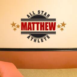 Personalized Name Wall Decal, All Star Athlete, Custom Name, Bedroom Decor, Sports Monogram, Children's Nursery Wall Decor - thumbnail 1