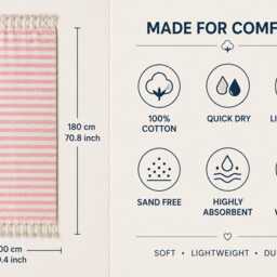 Personalized Turkish Beach Towel Soft Cotton Peshtemal - 40x70 - thumbnail 2