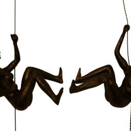 Large X3 Bronze Colour Climbers Male & Female Abseiling Hanging On Wire Ornaments Figures Wall Statues Rock Climbing Art - thumbnail 2