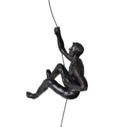 Large X3 Bronze Colour Climbers Male & Female Abseiling Hanging On Wire Ornaments Figures Wall Statues Rock Climbing Art - thumbnail 3