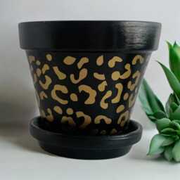 Black & Gold Leopard Print Plant Pot Stylish Home Decor - 13 cm - thumbnail 4