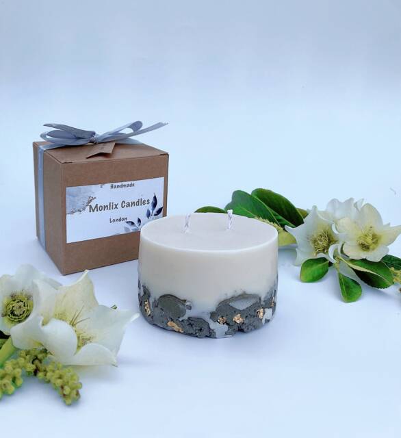 Concrete Candles, Large Two Wick Candle, Decorative Lavender Scented Thank You Gift For Her, Vegan Gifts, Candle Men - image 1