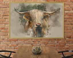 Highland Cow Bull Watercolor Print, Farm Animal Wall Art - thumbnail 2