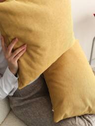 Yellow Linen Throw Pillow Cover, Customized Soft & Comfy Lumbar Case, Heavyweight Cushion Invisible Zipper, 18x18, 16x16 - thumbnail 1