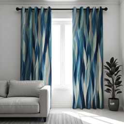 Abstract Blue Wave Curtains, Modern Watercolor Geometric Drapes, Ocean Inspired Window Treatment, Bold & White Curtain Panels - thumbnail 2