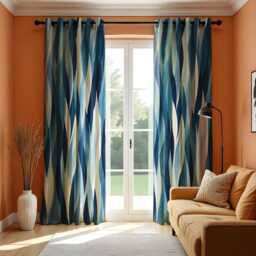 Abstract Blue Wave Curtains, Modern Watercolor Geometric Drapes, Ocean Inspired Window Treatment, Bold & White Curtain Panels - thumbnail 3