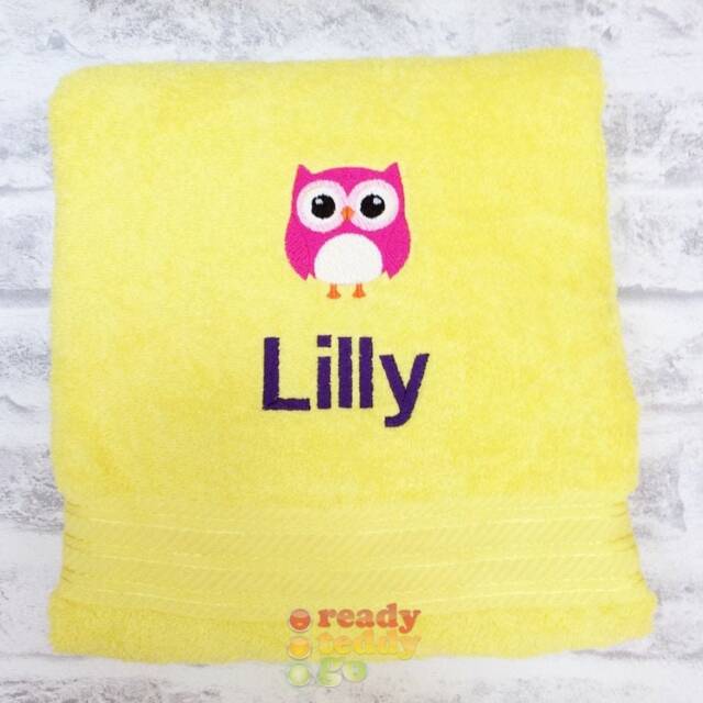 Personalised Swimming/Bath Towel Sheet Owl Embroidered Unisex Boys Girls Children's Kids With Any Name 500Gsm - image 1
