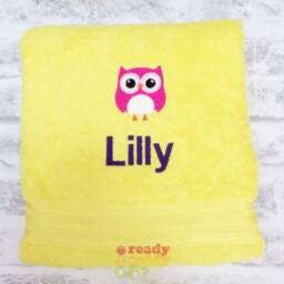 Personalised Swimming/Bath Towel Sheet Owl Embroidered Unisex Boys Girls Children's Kids With Any Name 500Gsm - thumbnail 1