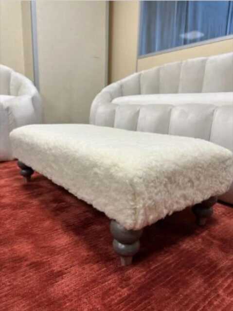 Creamy White Velvet Footstool - Handmade Ottoman Bench With Storage - image 1
