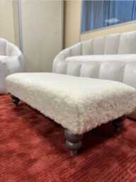 Creamy White Velvet Footstool - Handmade Ottoman Bench With Storage - thumbnail 1