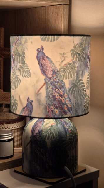 Peacock & Monstera Leaves - Table Lamp Home Decor Decoupage Gift - image 1
