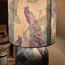 Peacock & Monstera Leaves - Table Lamp Home Decor Decoupage Gift - thumbnail 3