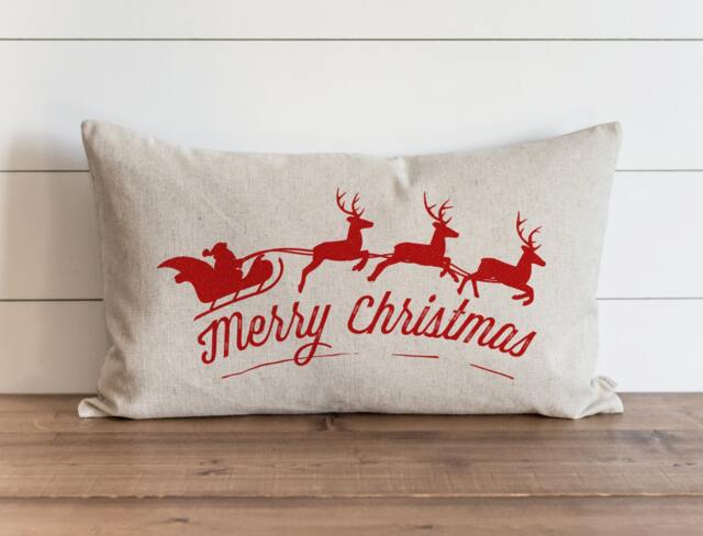 Merry Christmas Santa & Sleigh_Color 16 X 26 Pillow Cover // Holiday Throw Gift For Her Accent - image 1