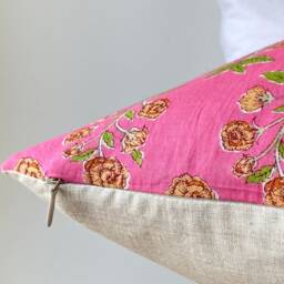 Indian Block Print Pillow Cover , Cotton Voile Hand Mede - thumbnail 3