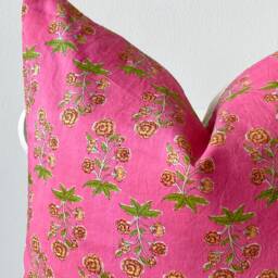 Indian Block Print Pillow Cover , Cotton Voile Hand Mede - thumbnail 2