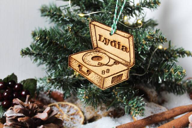 Personalised Record Player Christmas Ornament Lp Vinyl Collector Wood Custom Bauble Laser Engrave Rustic Wooden Name Tree Decoration Irish - image 1