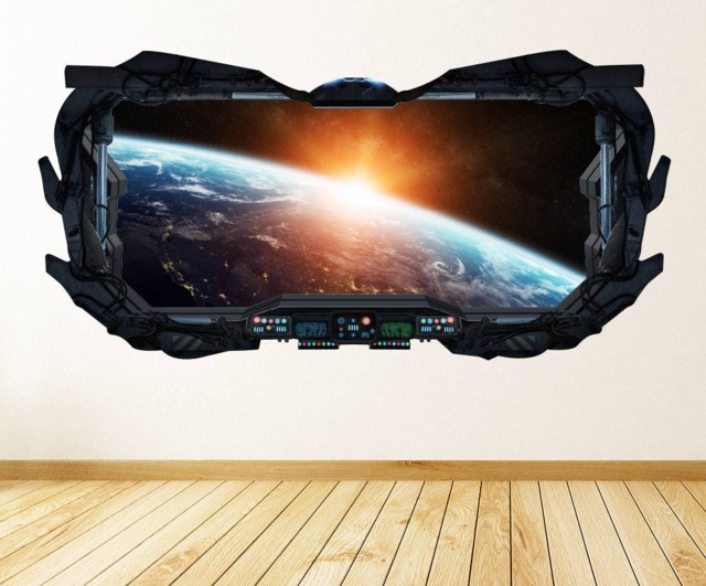Earth View 3D Spaceship Window Wall Decal - From Space Art Peel & Stick Removable & Repositionable