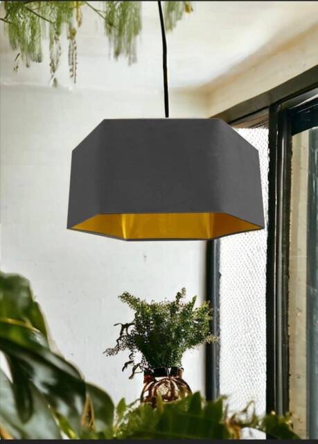 New Luxury Premium Quality Royal Graphite Grey Hexagon Velvet Lamp Shade Pendant Light With Metallic Lining - image 1