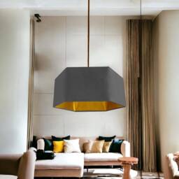 New Luxury Premium Quality Royal Graphite Grey Hexagon Velvet Lamp Shade Pendant Light With Metallic Lining - thumbnail 3