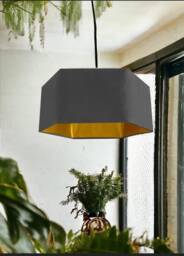 New Luxury Premium Quality Royal Graphite Grey Hexagon Velvet Lamp Shade Pendant Light With Metallic Lining - thumbnail 1