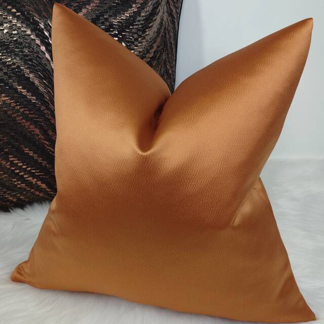 Copper Cushion Cover, Throw Pillow, Luxury Textured Satin, Elegant Luxurious Feel Large Pillow Cover Orange Cover Pillow Case - image 1