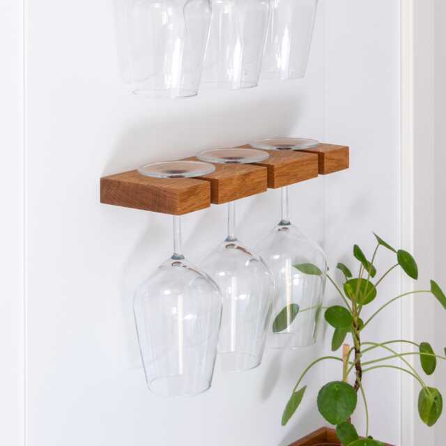 Solid Oak Magnetic Wine Glass Holder Kitchen Storage Rack - image 1