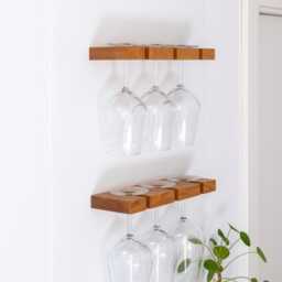 Solid Oak Magnetic Wine Glass Holder Kitchen Storage Rack - thumbnail 3