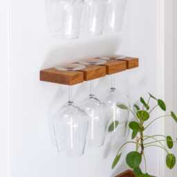 Solid Oak Magnetic Wine Glass Holder Kitchen Storage Rack - thumbnail 1