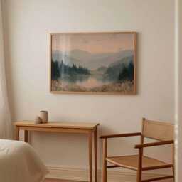 Misty Lake Sunset Print Serene Mountain Landscape Wall Art - thumbnail 3