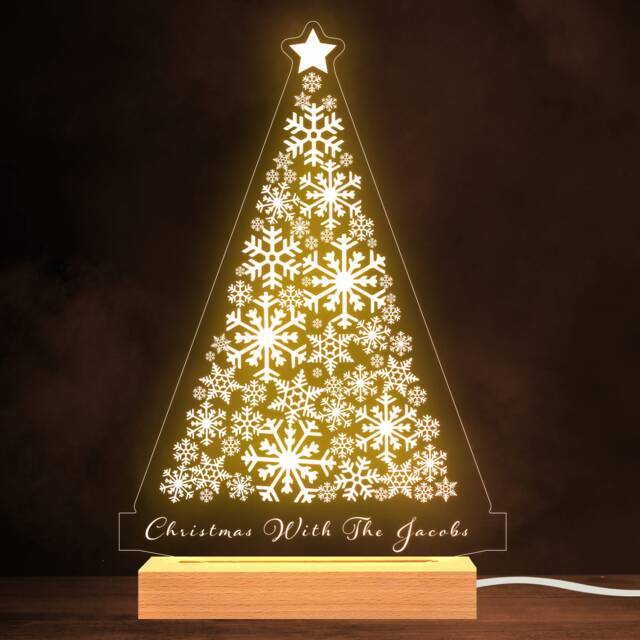 Christmas Tree Made From Snowflakes Family Personalised Gift Lamp Night Light - image 1