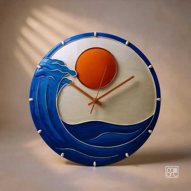 Large Wall Clock Nautical Ocean Wave Coastal House Decor Hand Painted Glass Gift For Dad - image 1