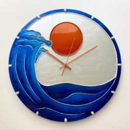 Large Wall Clock Nautical Ocean Wave Coastal House Decor Hand Painted Glass Gift For Dad - thumbnail 2