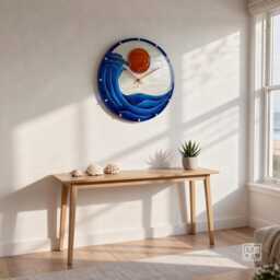 Large Wall Clock Nautical Ocean Wave Coastal House Decor Hand Painted Glass Gift For Dad - thumbnail 4