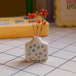 Handmade Forget Me Not Bud Vase Floral Painted Ceramic - thumbnail 2