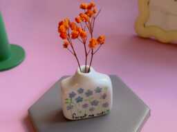 Handmade Forget Me Not Bud Vase Floral Painted Ceramic - thumbnail 1