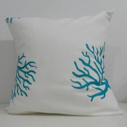 New 18x18 Inch Designer Handmade Pillow Cases. Turquoise & White Coral Patterned Fabric - thumbnail 2
