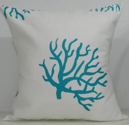New 18x18 Inch Designer Handmade Pillow Cases. Turquoise & White Coral Patterned Fabric