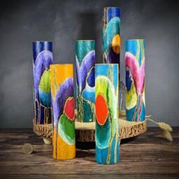 Unique Bright Coloured Bud Vase Small Artisan Handmade Cute Gift Hand Painted Colourful Design Glass Table Decoration Home - thumbnail 1