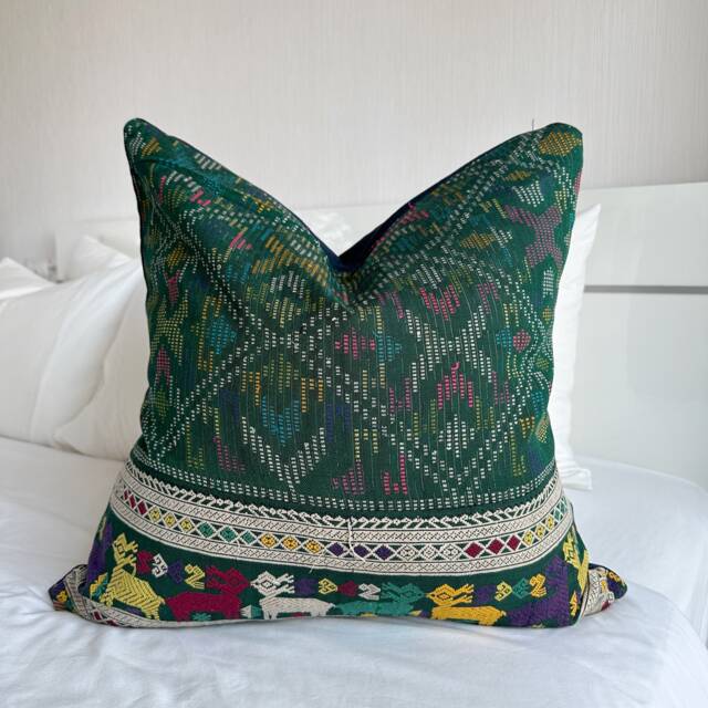"Handwoven Hmong Hemp Pillow Cover Ethnic Tribal Embroidery - 20"" X 20" - image 1