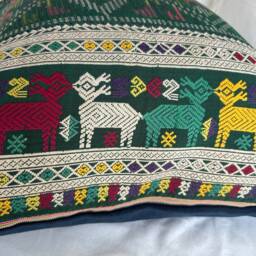 "Handwoven Hmong Hemp Pillow Cover Ethnic Tribal Embroidery - 20"" X 20" - thumbnail 2