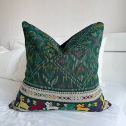"Handwoven Hmong Hemp Pillow Cover Ethnic Tribal Embroidery - 20"" X 20" - thumbnail 1