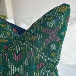 "Handwoven Hmong Hemp Pillow Cover Ethnic Tribal Embroidery - 20"" X 20" - thumbnail 4