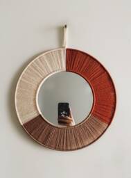 Burnt Orange Brown & Creamy Beige Macrame Mirror/Yarn Wall Hanging Nursery Dorm Decor Boho