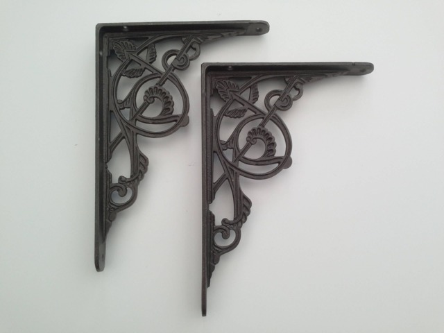 Pair Of Cast Iron Shelf Bracket Vintage Rustic Style, Antique Style Victorian Wall - image 1