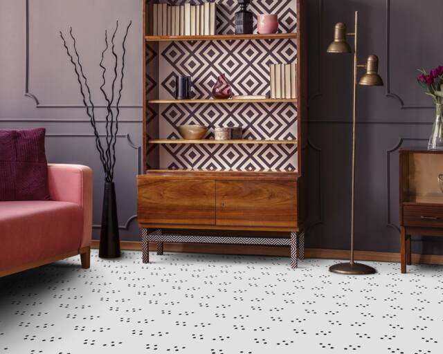 Ordinary Dots Vinyl Flooring, White Retro Floor Cover, Black Easy To Clean Minimalist Modern Comfort Flooring - image 1