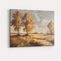 Golden Beige Woodland Meadow Textured Impressionist Landscape Canvas Wall Art Print Decor Picture Ready To Hang - thumbnail 4
