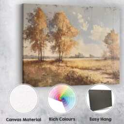 Golden Beige Woodland Meadow Textured Impressionist Landscape Canvas Wall Art Print Decor Picture Ready To Hang - thumbnail 2