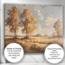 Golden Beige Woodland Meadow Textured Impressionist Landscape Canvas Wall Art Print Decor Picture Ready To Hang - thumbnail 3